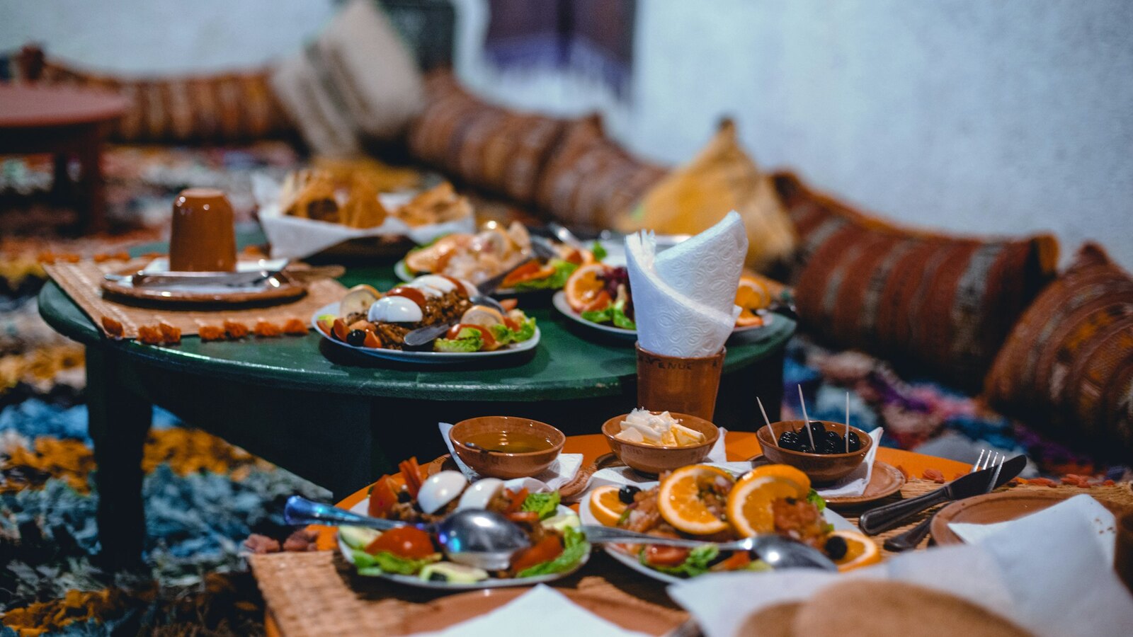 A Moroccan dinner served in the courtyard